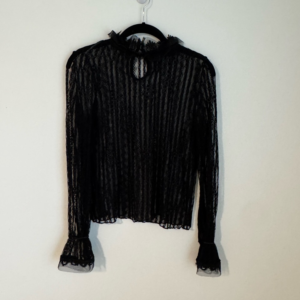 Zara sheer turtleneck ruffle top